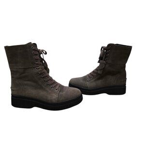 Franco Sarto Becks Lace Up Combat Boots Suede Olive 7 EUC